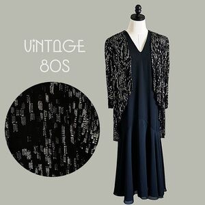 NWT vintage 80s Siasia New York black metallic cocktail dress size 10